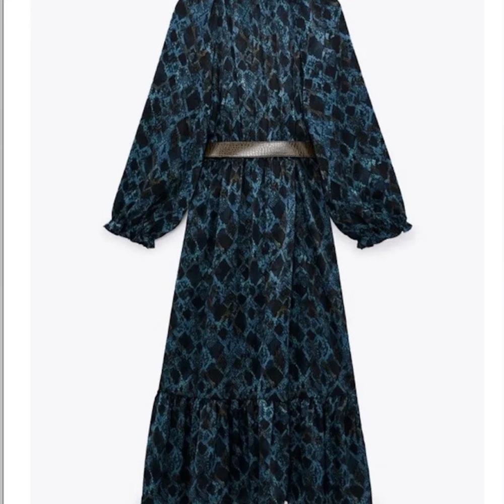 Zara Animal Print Snakeskin Midi Dress Navy Blue Size XS​
